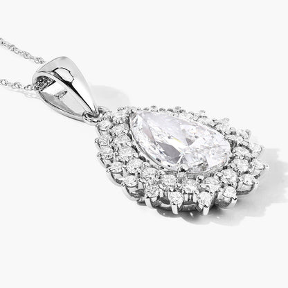 3.90 Ct Pear Shaped Lab Diamond Prong Platinum Bridal Floral Halo Teardrop Pendant