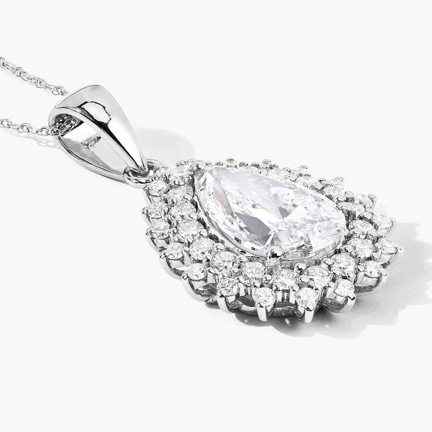 3.90 Ct Pear Shaped Lab Diamond Prong Platinum Bridal Floral Halo Teardrop Pendant