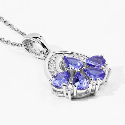 1.40 Ct Pear Violet Tanzanite & Lab Diamond Prong Silver Five Stone Pendant Necklace