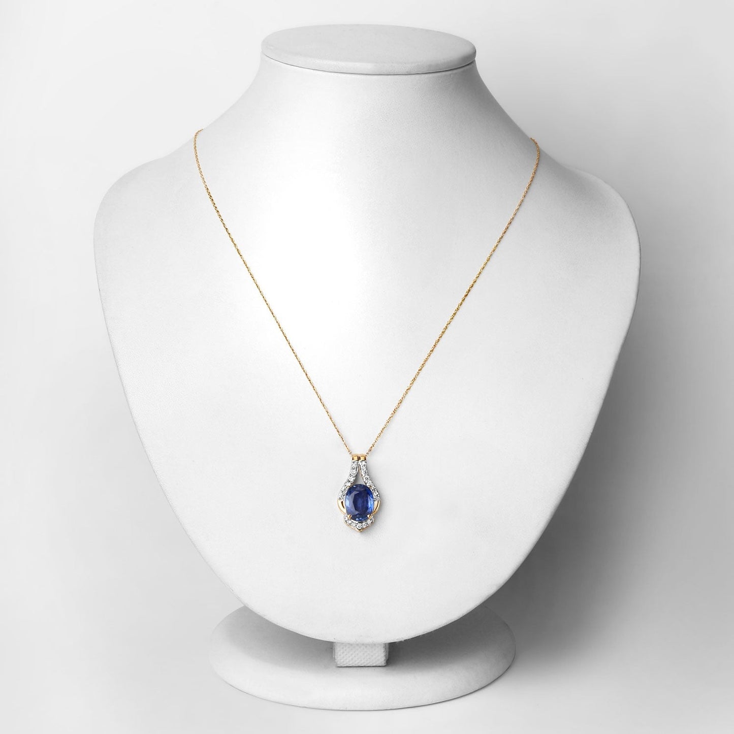 4.13 Ct Genuine Oval Ceylon Blue Sapphire and Diamond 18K Yellow Gold Statement Pendant