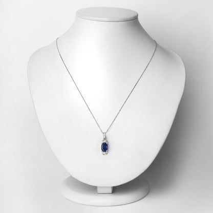 2.46 Ct Genuine Cushion Ceylon Blue Sapphire and Diamond 18K White Gold Statement Pendant