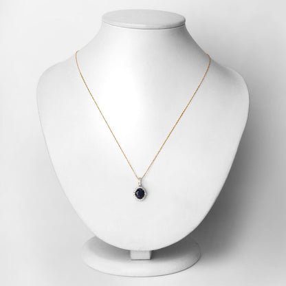 2.58 Ct Genuine Oval Ceylon Blue Sapphire and Diamond 18K Yellow Gold Halo Pendant