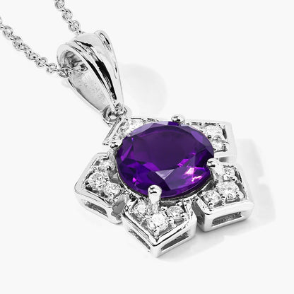 2.40 Ct Round Purple Amethyst & Lab Diamond Prong Silver Star Shape Pendant Necklace