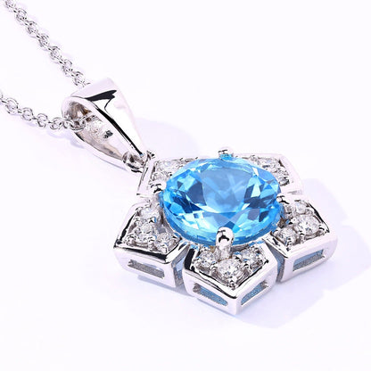 3.75 Ct Round Swiss Blue Topaz & Lab Diamond Prong Silver Star Shape Pendant Necklace