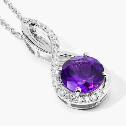 2.40 Ct Round Purple Amethyst & Lab Diamond Prong Silver Crossover Pendant Necklace
