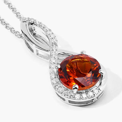 2.20 Ct Round Orange Madeira Citrine & Lab Diamond Prong Silver Crossover Pendant Necklace
