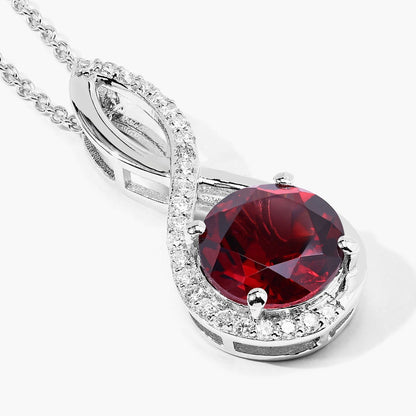 3.25 Ct Round Red Mozambique Garnet & Lab Diamond Prong Silver Crossover Pendant Necklace