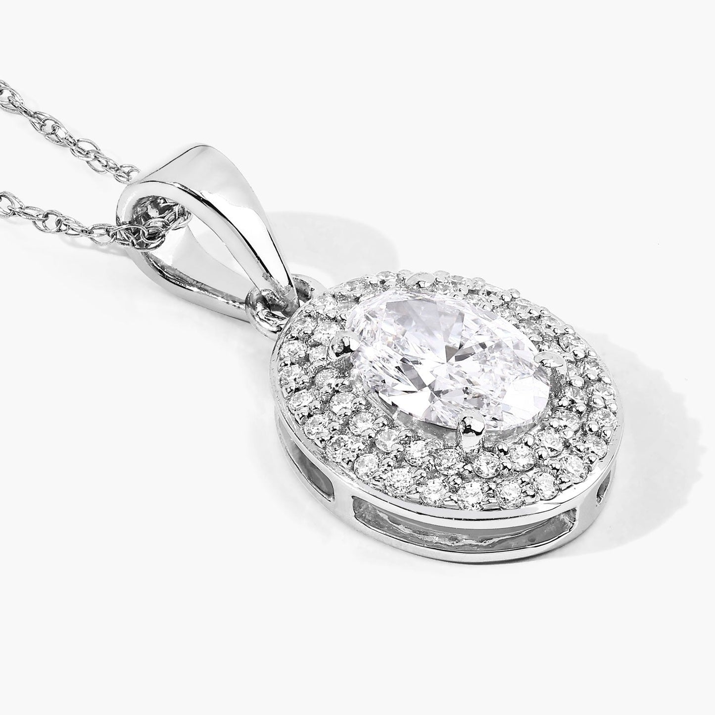 0.92 Ct Oval Lab Grown Diamond Platinum Double Halo Bridal Pendant