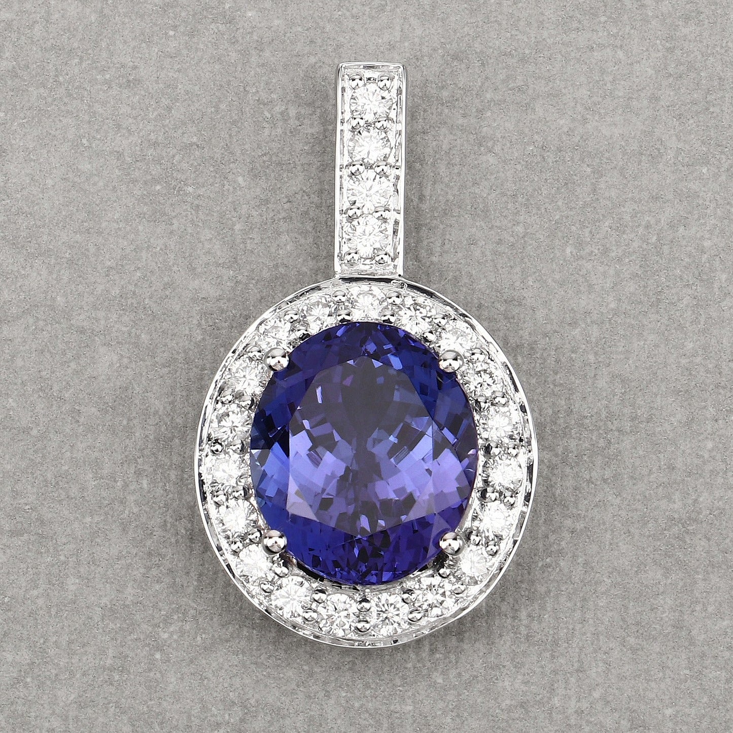 10.15 Ct Genuine Oval Tanzanite and Diamond 18K White Gold Halo Pendant