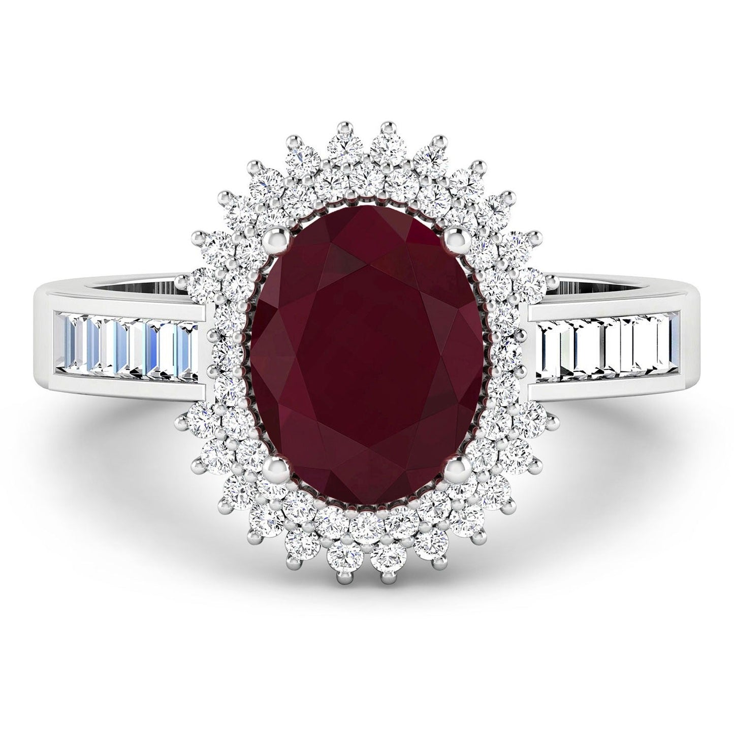 2.30 Ct Oval Pink Ruby & White Diamond Prong 14K White Gold Halo Cocktail Ring