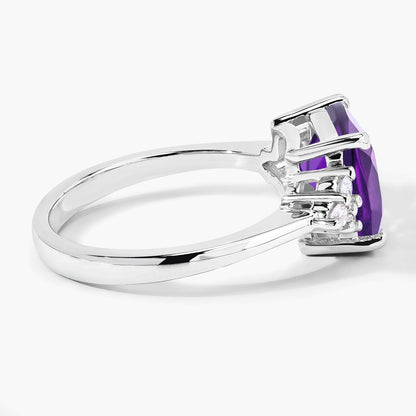 2.60 Ct Cushion Purple Amethyst and Lab Diamond Prong Silver Cocktail Ring