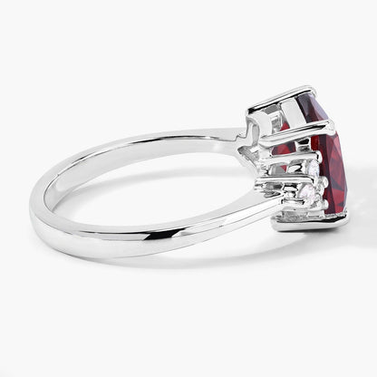 3.50 Ct Cushion Red Mozambique Garnet Lab Diamond Prong Silver Cocktail Ring