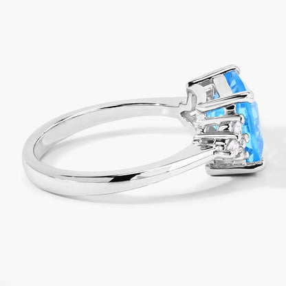 3.40 Ct Cushion Swiss Blue Topaz Lab Diamond Prong Silver Cluster Ring