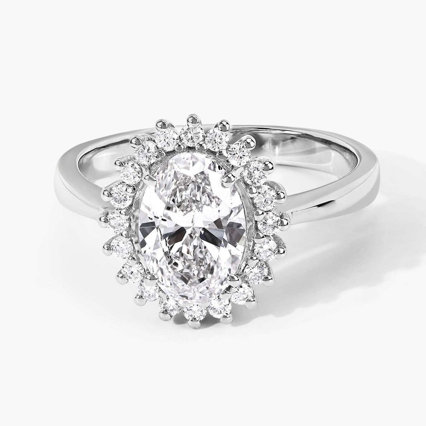 Oval Lab Diamond Prong Platinum Bridal Floral Halo Ring
