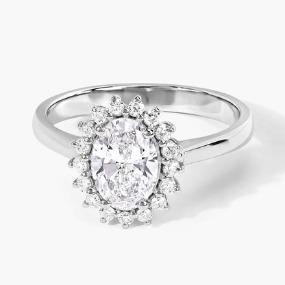 1.28 Ct Oval Lab Diamond Prong Platinum Halo Bridal Floral Ring