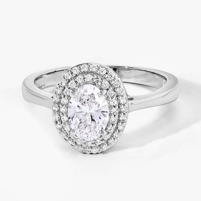 0.91 Ct Oval Lab Grown Diamond Prong Platinum Double Halo Bridal Ring