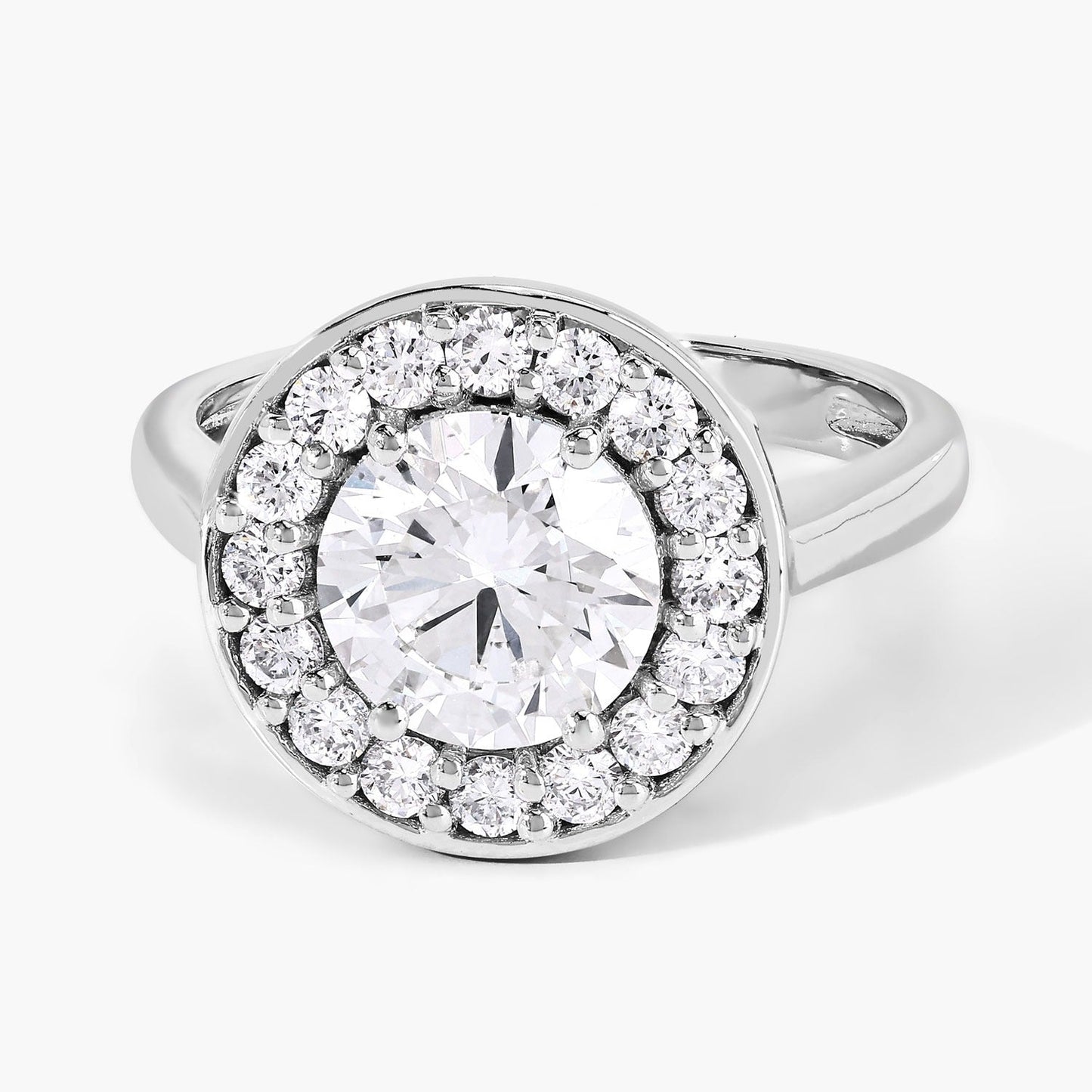 2.48 Ct Round Lab Grown Diamond Prong Platinum Halo Bridal Ring