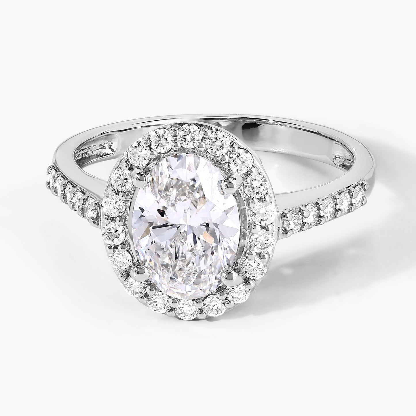 1.98 Ct Oval Lab Diamond Platinum Prong Halo Bridal Cathedral Ring with Pave Band
