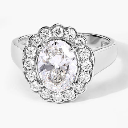 2.48 Ct Oval Lab Grown Diamond Prong Platinum Floral Halo Bridal Ring