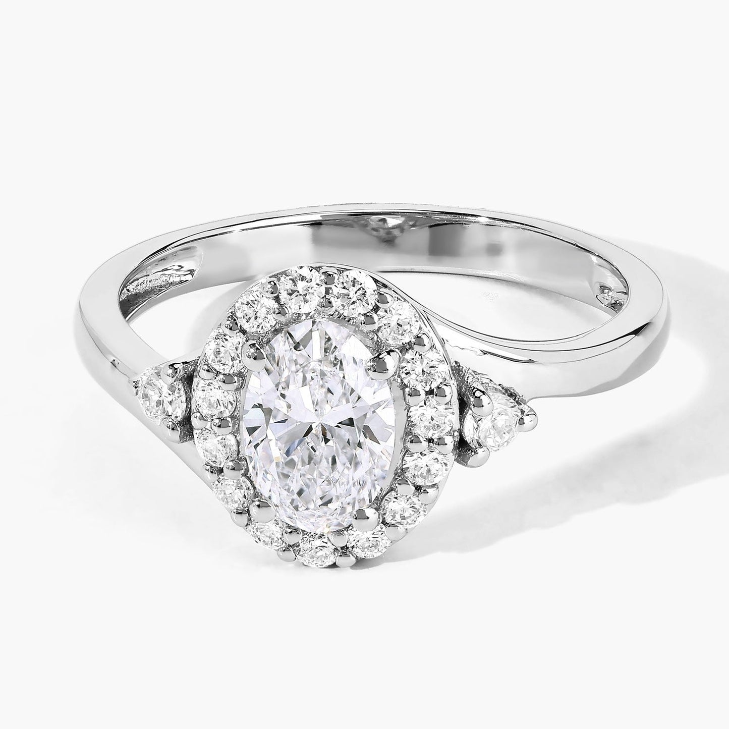 1.02 Ct Oval Lab Grown Diamond Prong Platinum Halo Bypass Bridal Ring