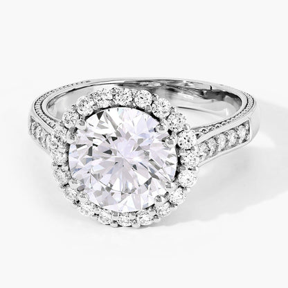 3.64 Ct Round Lab Diamond Prong Platinum Bridal Halo Pave Cathedral Ring