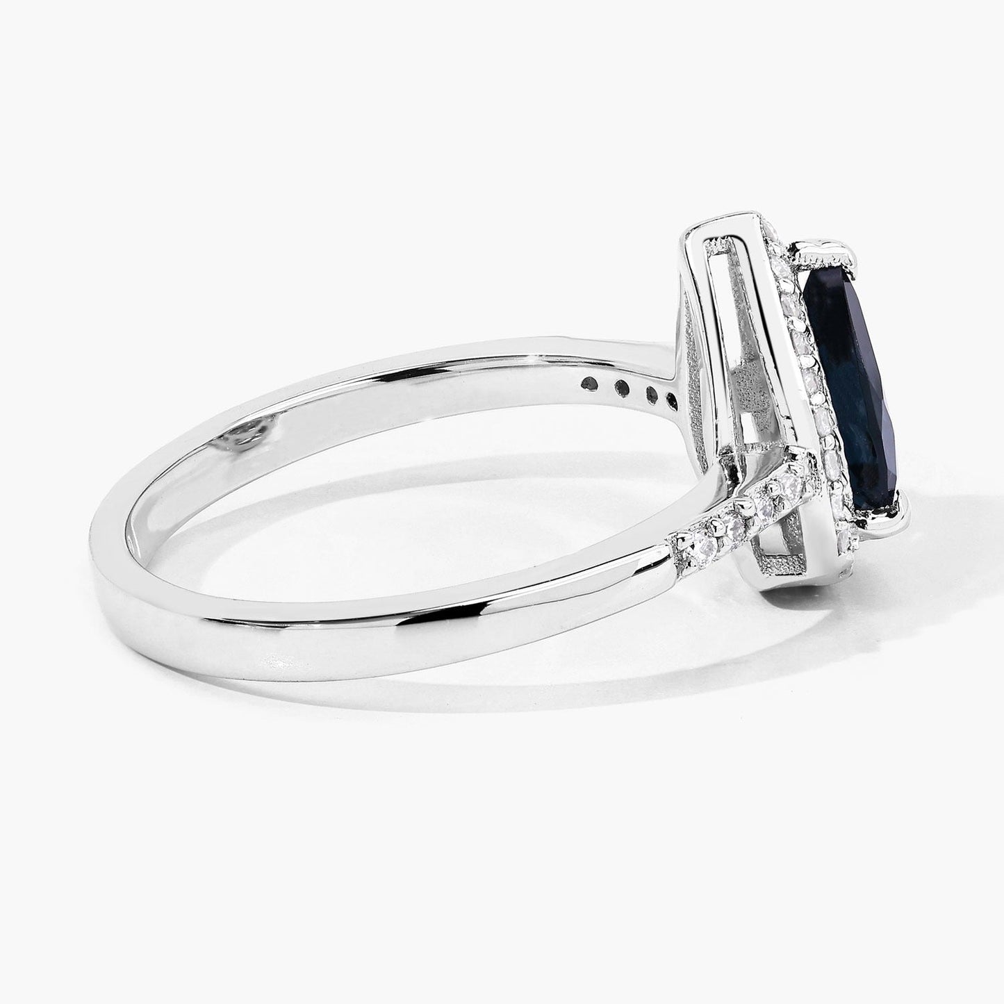 1.15 Ct Pear London Blue Topaz Lab Diamond Prong Silver Halo Pave Bridge Ring
