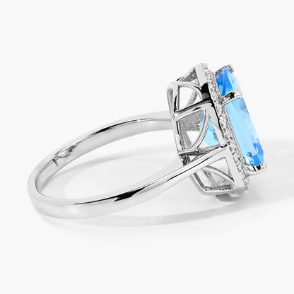 4.10 Ct Cushion Swiss Blue Topaz & Lab Diamond Prong Silver Halo Ring
