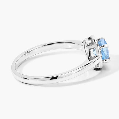 0.38 Ct Round Blue Aquamarine Lab Grown Diamond Prong Silver Halo Ring