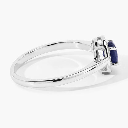 0.65 Ct Round Blue Sapphire & Lab Diamond Prong Silver Halo Engagement Ring