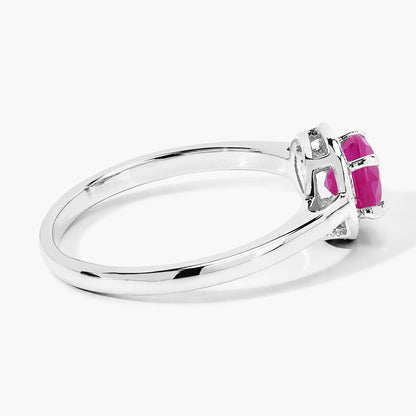 0.55 Ct Round Pink Mozambique Ruby & Lab Diamond Prong Silver Halo Ring