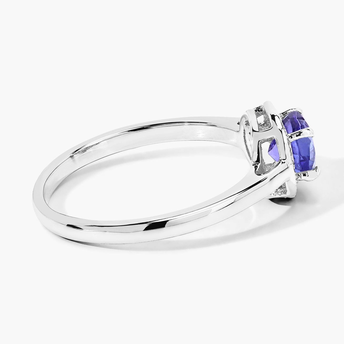 0.47 Ct Round Violet Tanzanite & Lab Diamond Prong Silver Halo Ring