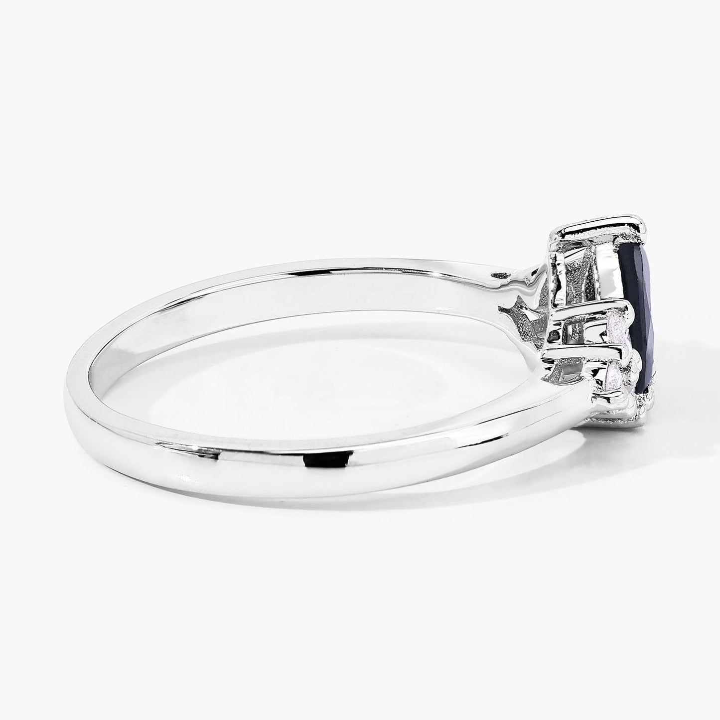 0.80 Ct Pear Blue Sapphire and Lab Diamond Prong Silver Cocktail Ring