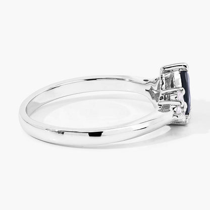 0.80 Ct Pear Blue Sapphire and Lab Diamond Prong Silver Cocktail Ring
