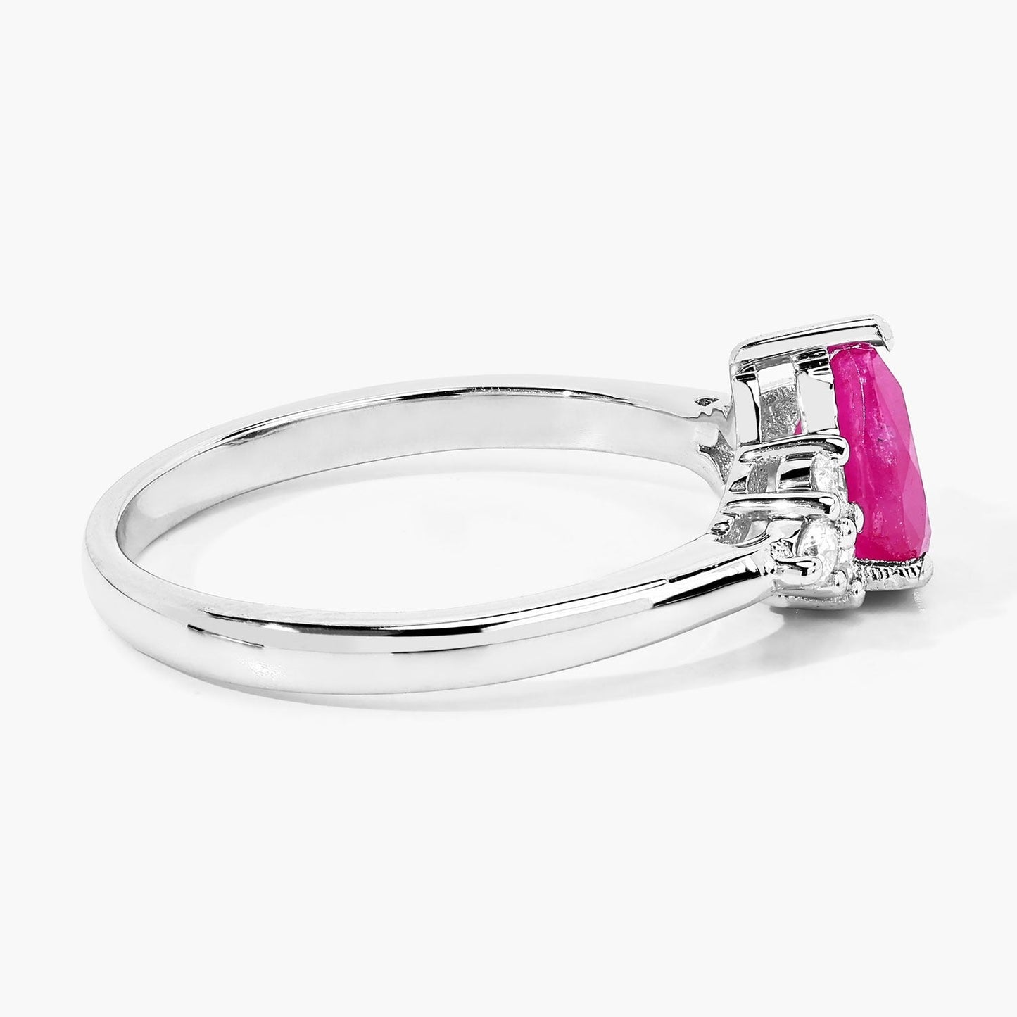 0.80 Ct Pear Pink Mozambique Ruby and Lab Diamond Prong Silver Cocktail Ring