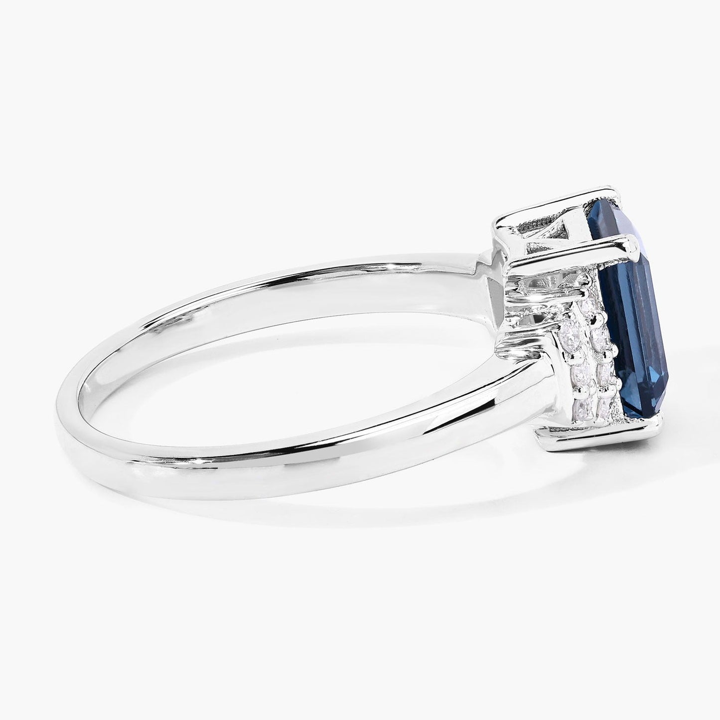1.60 Ct Octagon London Blue Topaz and Lab Diamond Prong Silver Cocktail Ring