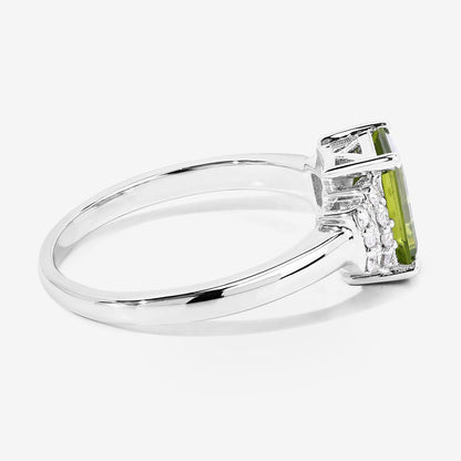 1.60 Ct Octagon Green Peridot and Lab Diamond Prong Silver Cocktail Ring