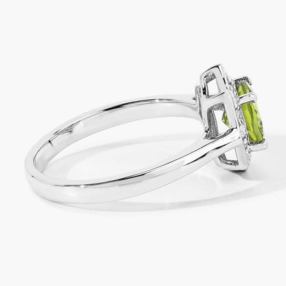 1.10 Ct Round Green Peridot and Lab Diamond Prong Silver Halo Ring