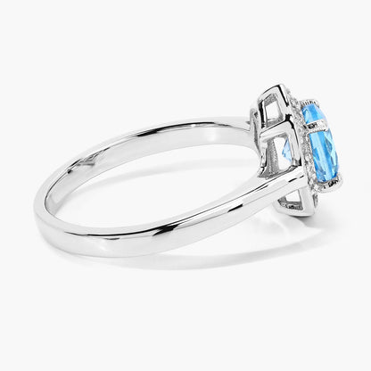 1.20 Ct Round Swiss Blue Topaz and Lab Diamond Prong Silver Halo Ring