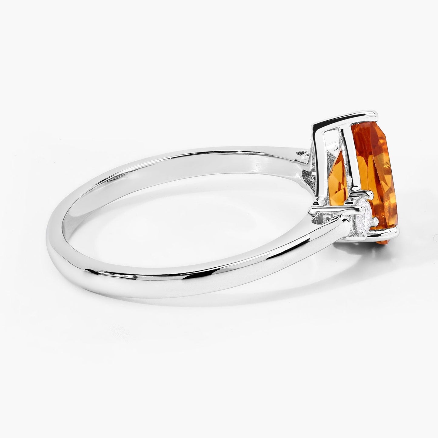 1.05 Ct Pear Yellow Madeira Citrine and Lab Diamond Prong Silver Three Stone Ring