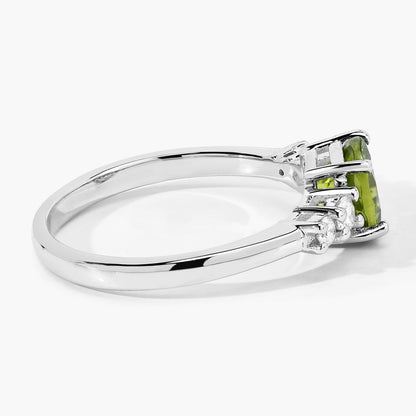 1.10 Ct Round Green Peridot and Lab Diamond Prong Silver Five Stone Ring