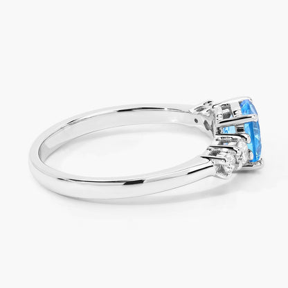 1.20 Ct Round Swiss Blue Topaz and Lab Diamond Prong Silver Five Stone Ring