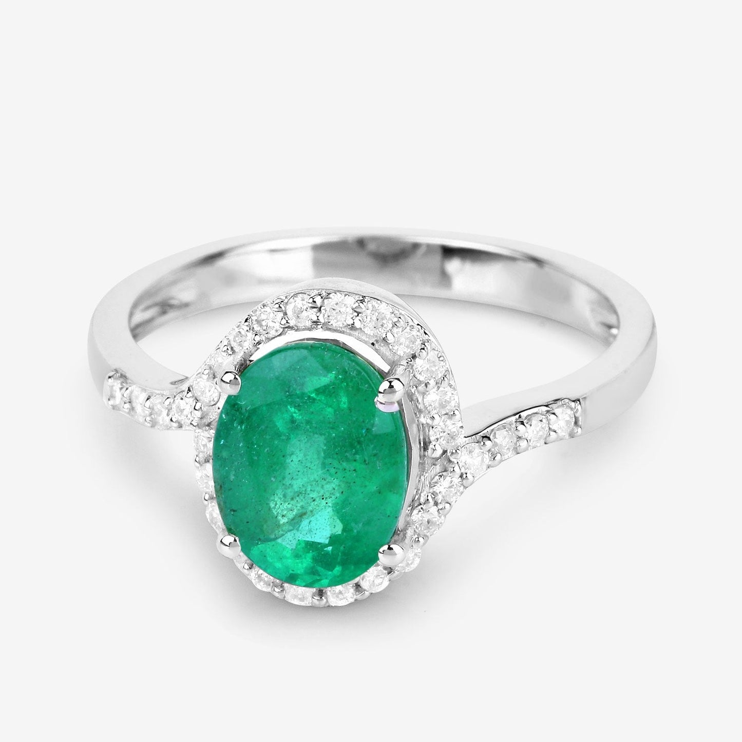 1.68 Ct Round Green Emerald & Diamond Prong 14k Gold Halo Pave Bypass Ring