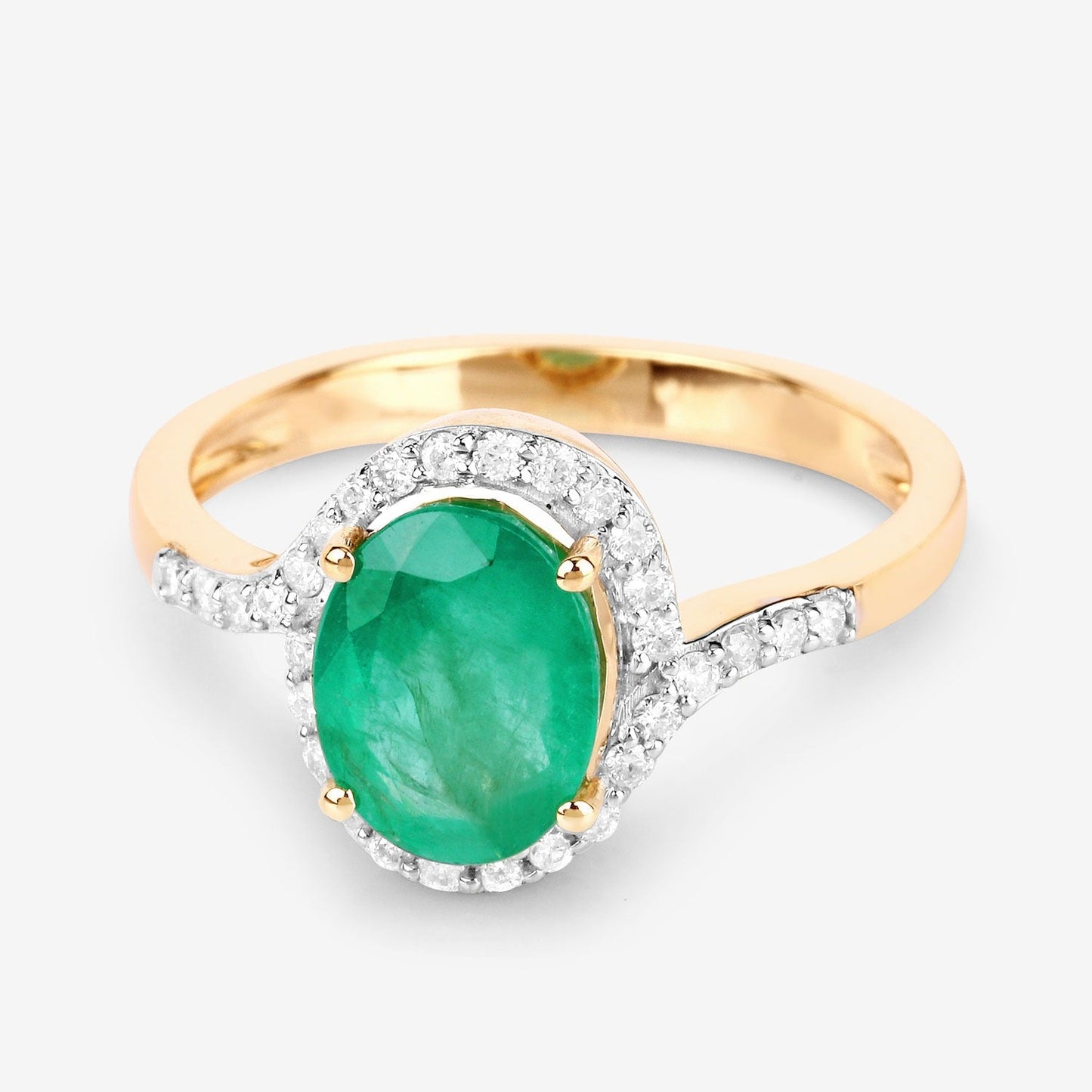 1.68 Ct Round Green Emerald & Diamond Prong 14k Gold Halo Pave Bypass Ring