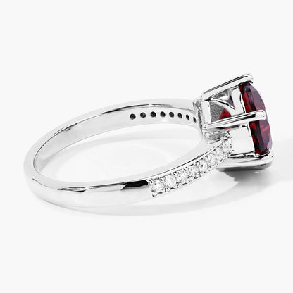 3.25 Ct Round Red Mozambique Garnet and Lab Diamond Prong Silver Pave Bridge Ring
