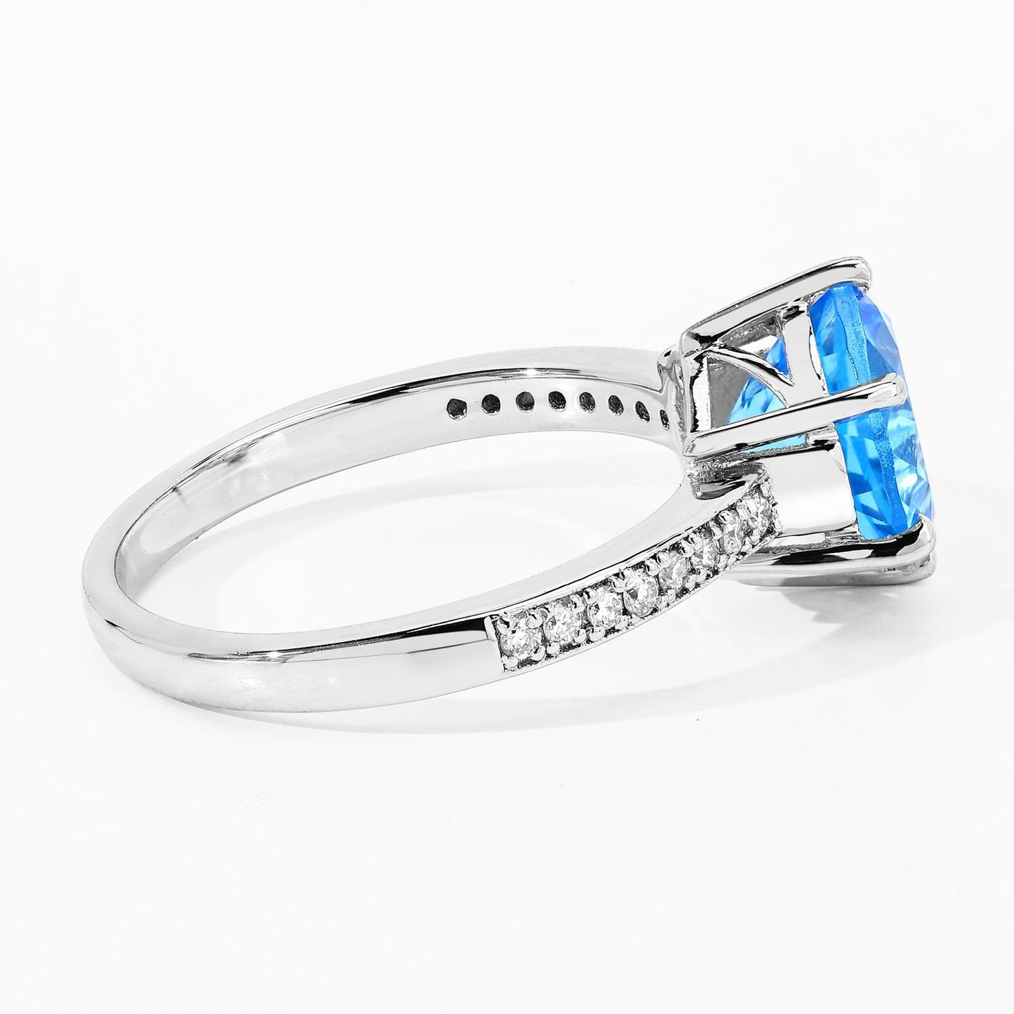 3.75 Ct Round Swiss Blue Topaz and Lab Diamond Prong Silver Pave Bridge Ring