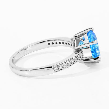 3.75 Ct Round Swiss Blue Topaz and Lab Diamond Prong Silver Pave Bridge Ring