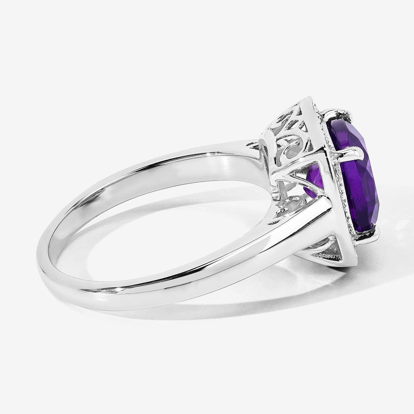 1.80 Ct Cushion Purple Amethyst and Lab Diamond Prong Silver Halo Cocktail Ring