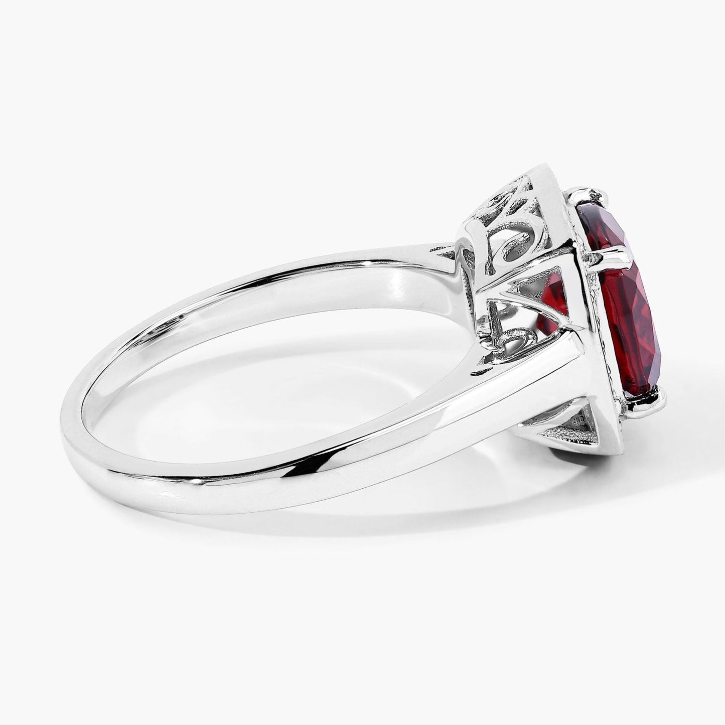 2.35 Ct Cushion Red Mozambique Garnet and Lab Diamond Prong Silver Halo Ring