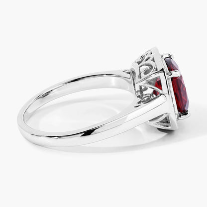 2.35 Ct Cushion Red Mozambique Garnet and Lab Diamond Prong Silver Halo Ring