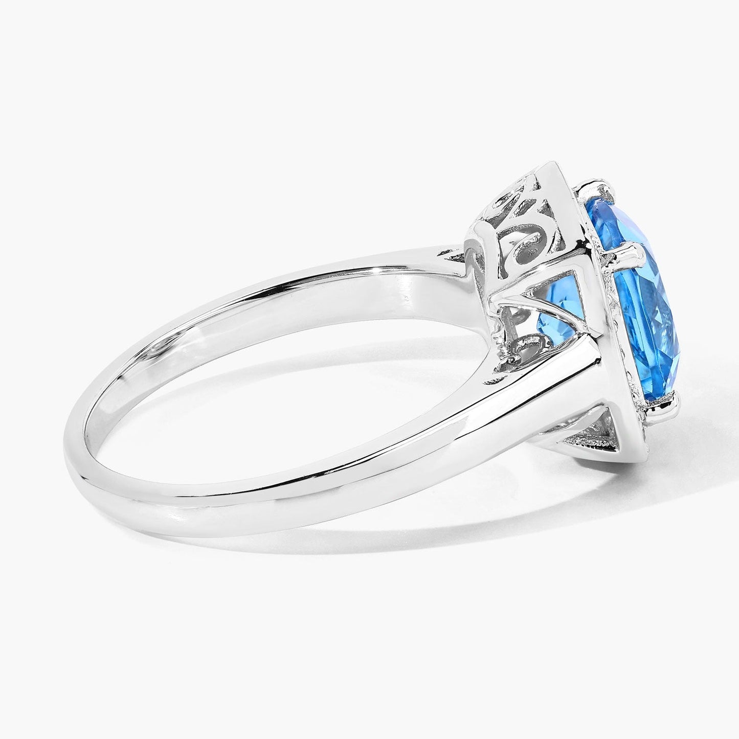 2.30 Ct Cushion Swiss Blue Topaz Lab Diamond Prong Silver Halo Ring